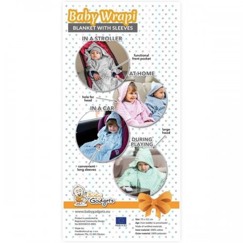 BabyGadgets Deka s rukávmi pre deti Baby Wrap Active - mentolová