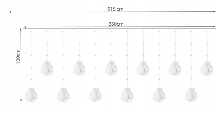 ISO 11347 Svetelný záves gule 108 LED, 3.6W studená biela