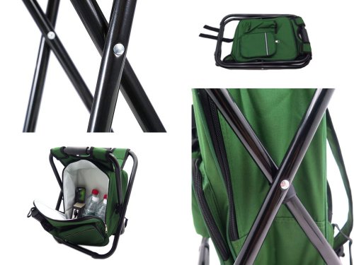 Verk 01673 Kempingová skladacia stolička s batohom, termou taškou 3 v 1 zelená