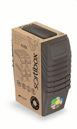 Súprava 4 odpadkových košov SORTIBOX I sivý kameň, objem 4x20L