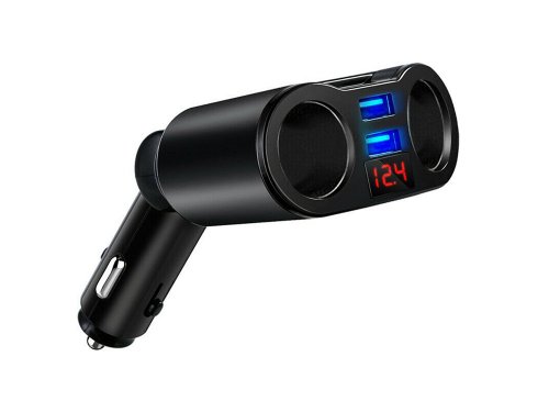 Verk 10074 Rozbočovač pre autozapaľovač 2x USB, 12-24V, Voltmeter