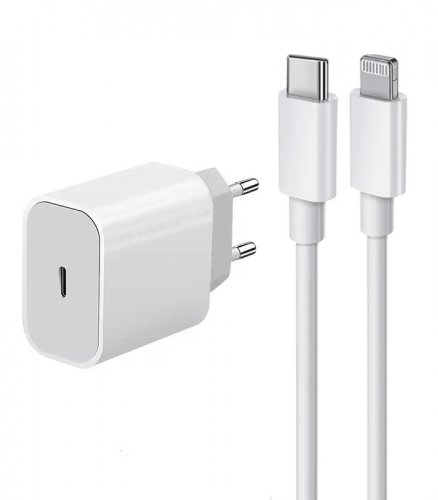 Gordon G562 Sieťová nabíjačka, USB-C, PD, 20W, biela + kábel USB-C - Lightning, 1 m