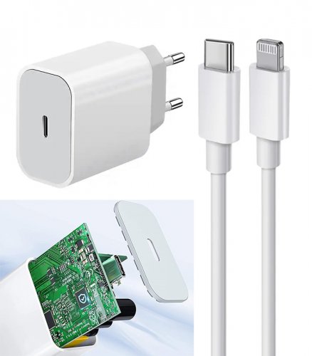 Gordon G562 Sieťová nabíjačka, USB-C, PD, 20W, biela + kábel USB-C - Lightning, 1 m