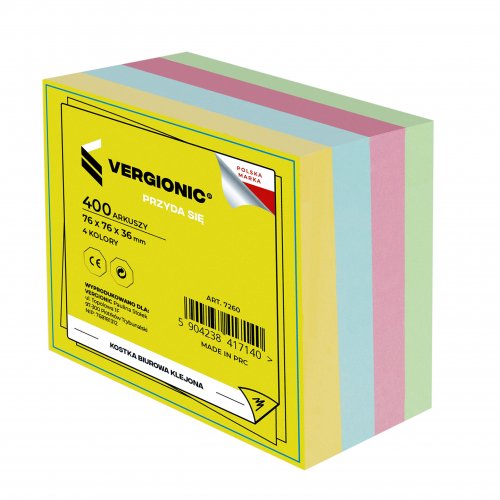 Vergionic 7260 Papierová kocka, lepená, 400 ks, 76 x 76 x 36 mm, farebná