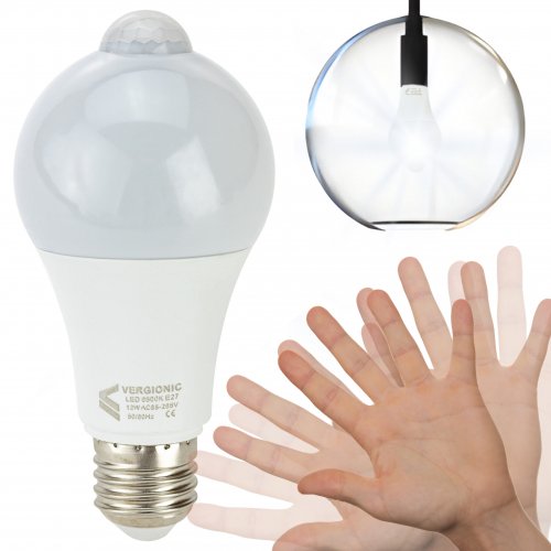 Vergionic 7558 LED žárovka s pohybovým senzorem 12W, E27, 4000K, 750lm, neutrální bílá