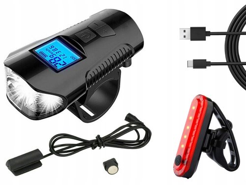 Verk 14490 Vodeodolné LED svetlo na bicykel USB, tachometer, el.zvonček 150db