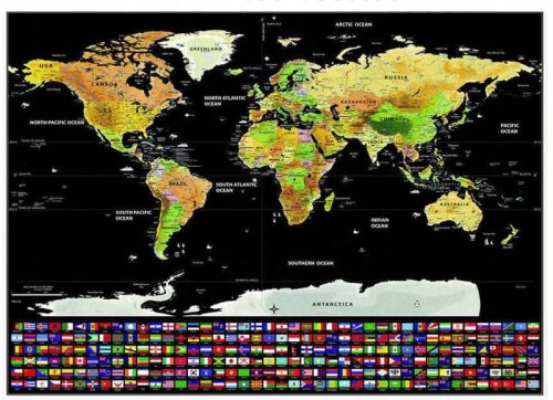 Malatec 23442 Veľká Stieracia mapa sveta s vlajkami 82 x 59 cm + príslušenstvom čierna