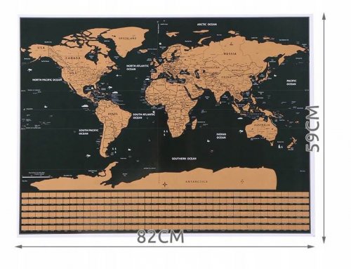 Malatec 23442 Veľká Stieracia mapa sveta s vlajkami 82 x 59 cm + príslušenstvom čierna