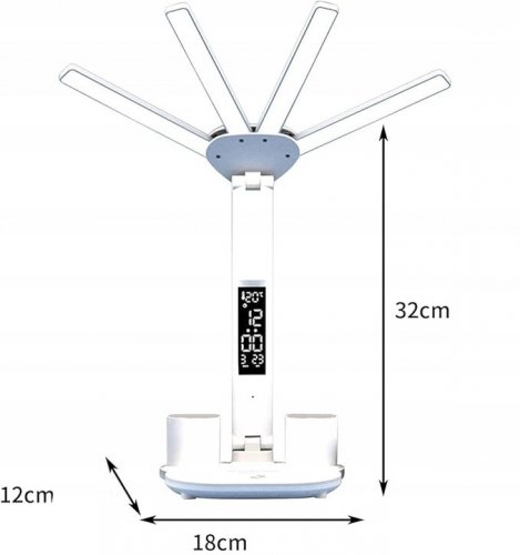 AFF 4156 Stolní LED lampička s ventilátorem, hodinami a kalendářem