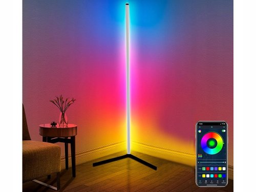 Verk 12330 Rohová LED stojací lampa RGB, dálké ovládání, 150 cm, černá