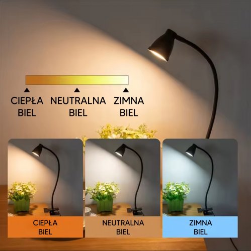 APT ZD130 Stolná LED lampička s klipom, 5W - čierna