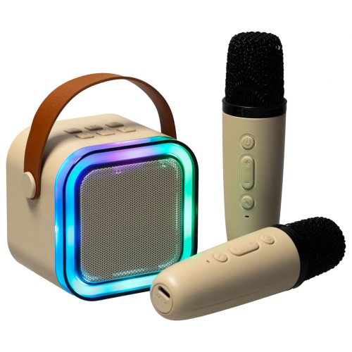 KIK KX3377 Karaoke Bluetooth reproduktor  6 W, 2x bezdrátový mikrofon, béžový