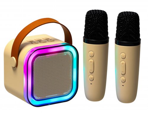 KIK KX3377 Karaoke Bluetooth reproduktor  6 W, 2x bezdrátový mikrofon, béžový